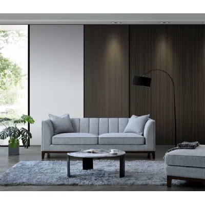 Modern Style Grey Boucle Fabric Upholstered 3 Seater Sofa