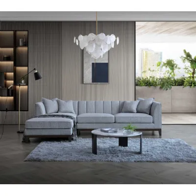 Modern Grey Textured Boucle Upholstered Left Hand Corner Sofa Set