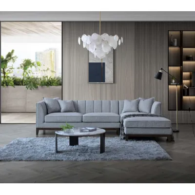Modern Grey Textured Boucle Upholstered Right Hand Corner Sofa Set