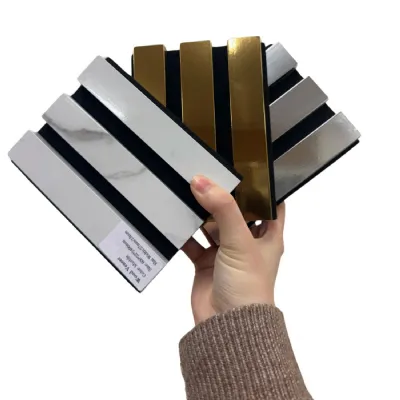 Metallic And Marble Slatted Acoustic Wall Panels Sample