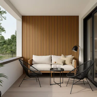 Set of 4 Modern Walnut Composite Exterior Slat Wall Cladding 290 x 21.9cm