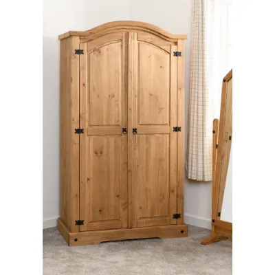 Distressed Waxed Wood 2 Door Double Wardrobe
