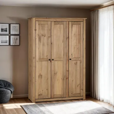 Natural Wax Wood 3 Door Large Triple Wardrobe