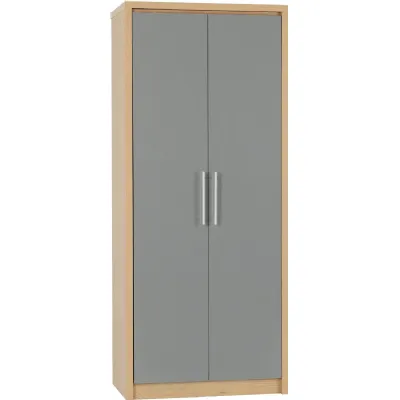 Seville 2 Door Wardrobe Grey High Gloss Light Oak Effect Veneer