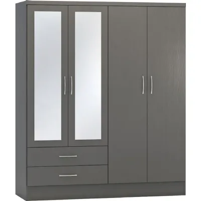 Nevada 4 Door 2 Drawer Mirrored Wardrobe 3D Effect Grey