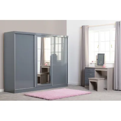 Grey Gloss Wood 3 Door Mirrored Sliding Wardrobe