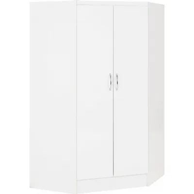 White Gloss Wood 2 Door Double Corner Wardrobe