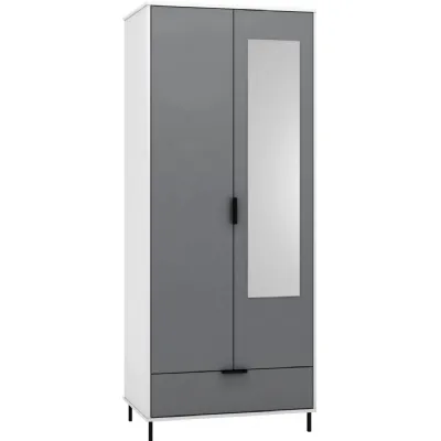 Madrid 2 Door 1 Drawer Mirrored Wardrobe Grey White Gloss