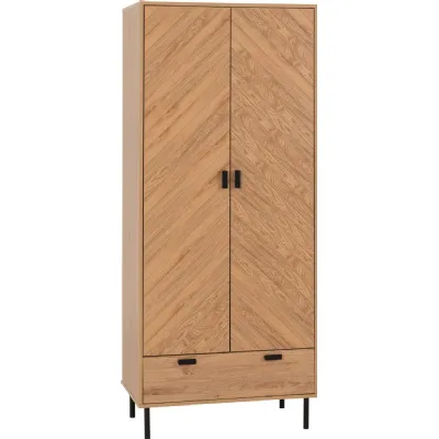 Leon 2 Door 1 Drawer Wardrobe Medium Oak Effect