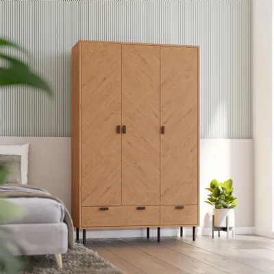 Medium Oak Effect 3 Door 2 Drawer Triple Wardrobe