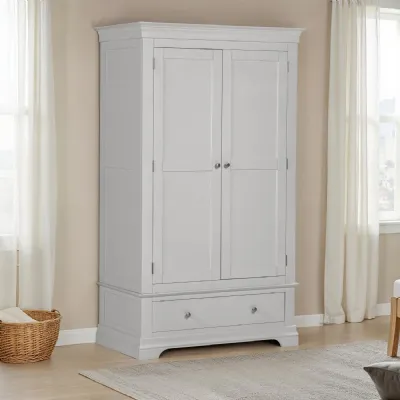 Pebble Grey Hardwood 2 Door Double Wardrobe with Drawer