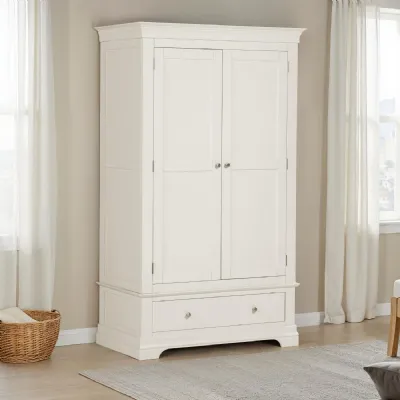 Ivory Hardwood 2 Door Double Wardrobe with Drawer