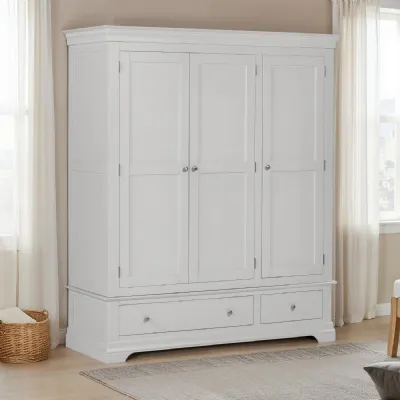Pebble Grey Wood 3 Door 2 Drawer Triple Wardrobe