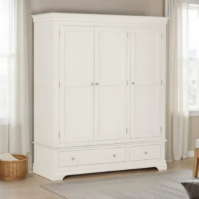 Ivory Wood 3 Door 2 Drawer Triple Wardrobe