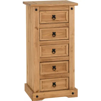 Corona 5 Drawer Narrow Chest Distressed Waxed Pine