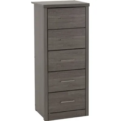 Lisbon 5 Drawer Narrow Chest Black Wood Grain