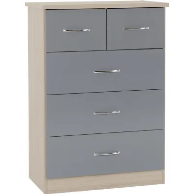 Nevada 3+2 Drawer Chest Grey Gloss Light Oak Effect Veneer