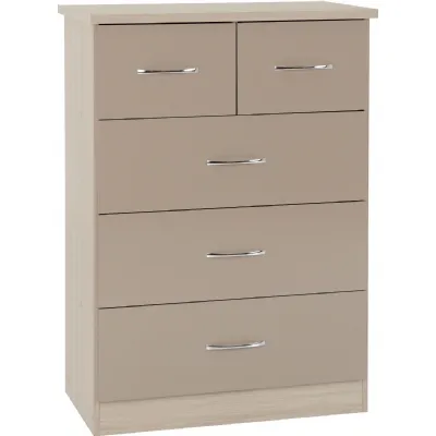 Nevada 3+2 Drawer Chest Oyster Gloss Light Oak Effect Veneer