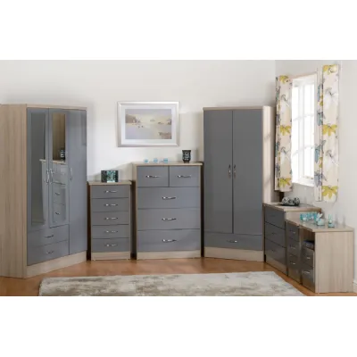 Nevada 3 Drawer Chest Grey Gloss Light Oak Effect Veneer