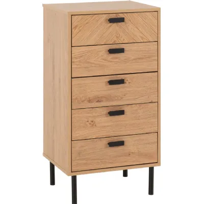 Leon 5 Drawer Narrow Chest Medium Oak Effect