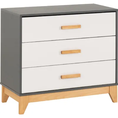 Cleveland 3 Drawer Chest White Grey Metal Effect