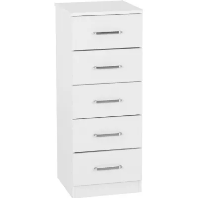 Dakota 5 Drawer Narrow Chest White