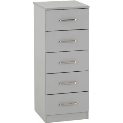Dakota 5 Drawer Narrow Chest Light Grey