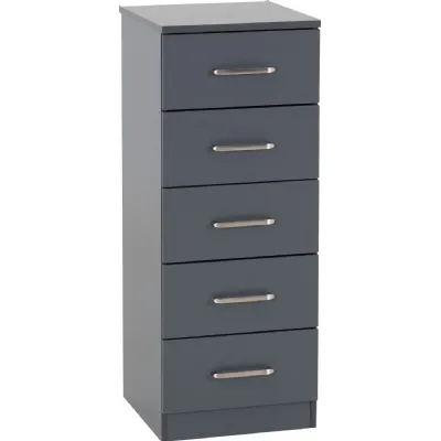 Dakota 5 Drawer Narrow Chest Dark Grey