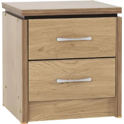 Charles 2 Drawer Bedside Oak Effect Veneer with Walnut Trim