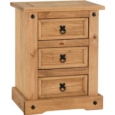 Corona 3 Drawer Bedside Chest Distressed Waxed Pine