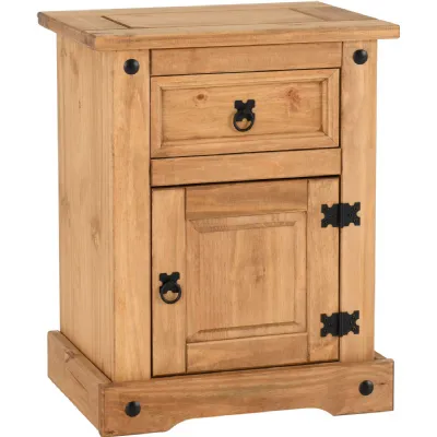 Corona 1 Drawer 1 Door Bedside Cabinet Distressed Waxed Pine