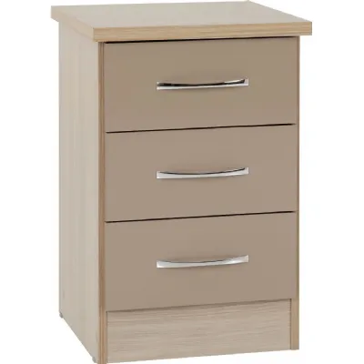 Nevada 3 Drawer Bedside Chest Oyster Gloss Light Oak Effect Veneer