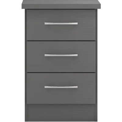 Nevada 3 Drawer Bedside 3D Effect Grey