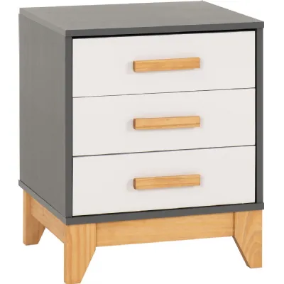 Cleveland 3 Drawer Bedside White Grey Metal Effect