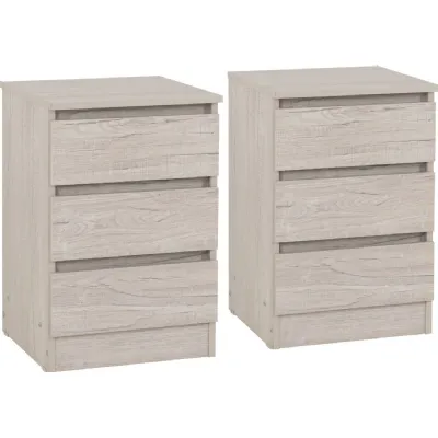 Malvern 3 Drawer Bedside (PAIR) Urban Snow