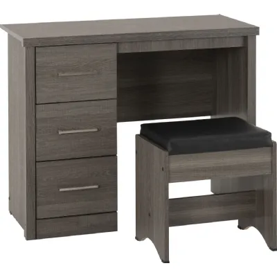 Lisbon 2 Piece Dressing Table Set Black Wood Grain Black Faux Leather