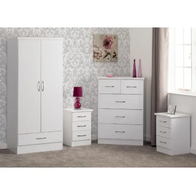 White Gloss 2 Door 1 Drawer Wardrobe Bedroom Set