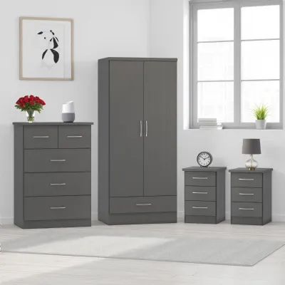 Grey Effect Wood 2 Door 1 Drawer Wardrobe Bedroom Set