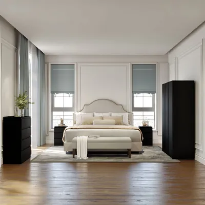 Black Wood 3 Door Triple Wardrobe Bedroom Set