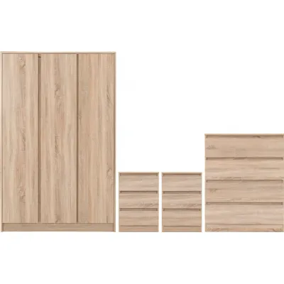 Malvern 3 Door Wardrobe Bedroom Set Sonoma Oak Effect