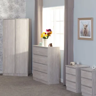 Urban Snow Texture Wood 2 Door Double Wardrobe Bedroom Set