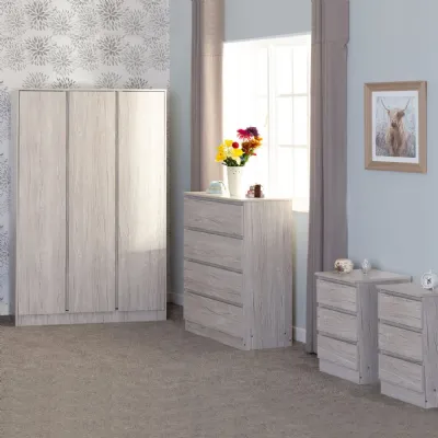 Urban Snow Effect Wooden 3 Door Wardrobe Bedroom Set