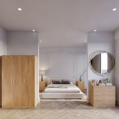 Oak Effect 3 Door Triple Wardrobe Bedroom Set