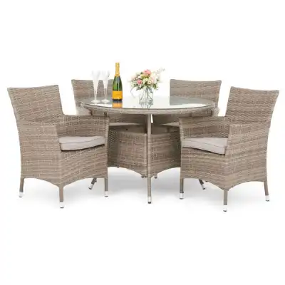 Seychelles Luxury Rattan 4 Seater Round Dining Set