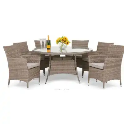 Seychelles Luxury Rattan 6 Seater Round Dining Set