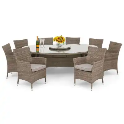 Seychelles Luxury Rattan 8 Seater Oval Dining Set With Lazy Susan