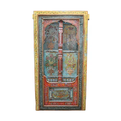 Hand Painted Tall Decorative Wooden Window Shutters with Floral Motifs