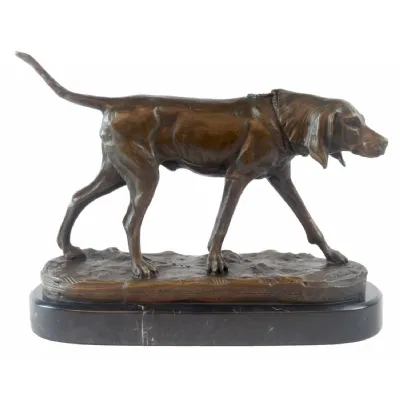 Bronze Foundry Cast Dog Sculpture on Marble Base 31cm