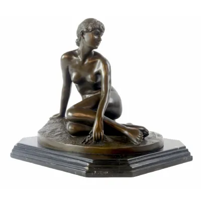 Cast Bronze Foundry Marble Base Nude Lady Sculpture 36cm