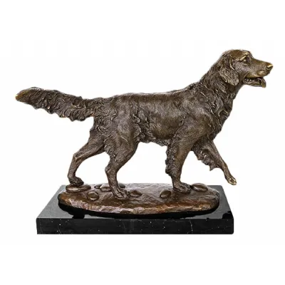 Bronze Foundry Cast Dog Retriever Sculpture Marble Base 40cm